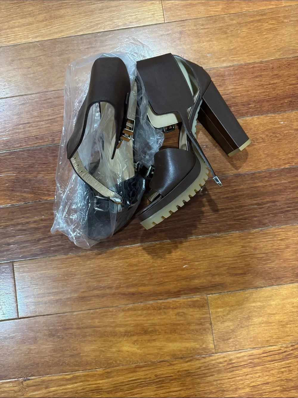 Philosophy Brown Bow & Buckle Open-Toe Heels